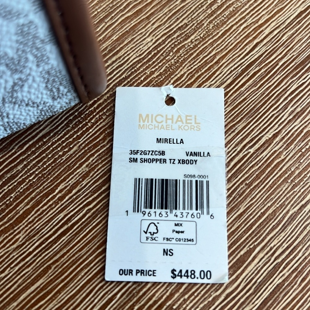 nwt MICHEAL KORS Mirella Small Logo Tote Bag Shopper VANILLA/ BROWN - Picture 7 of 8